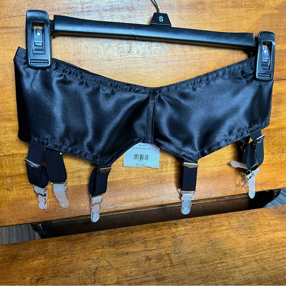 Black satin garter belt